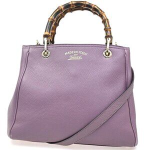 GUCCI Bamboo Mini Shopper 2Way Shoulder Handbag Leather Purple Italy 78KC074